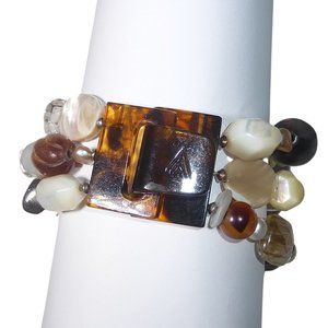 Silpada B1427 Chunky Multi Strand Stone Bracelet Sterling Silver Wood Pearl